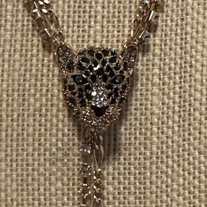 Betsey Johnson Lariat Style Black Panther/Jaguar Head Necklace